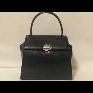 Sold** Salvatore Ferragamo Navy BluLeather Satchel